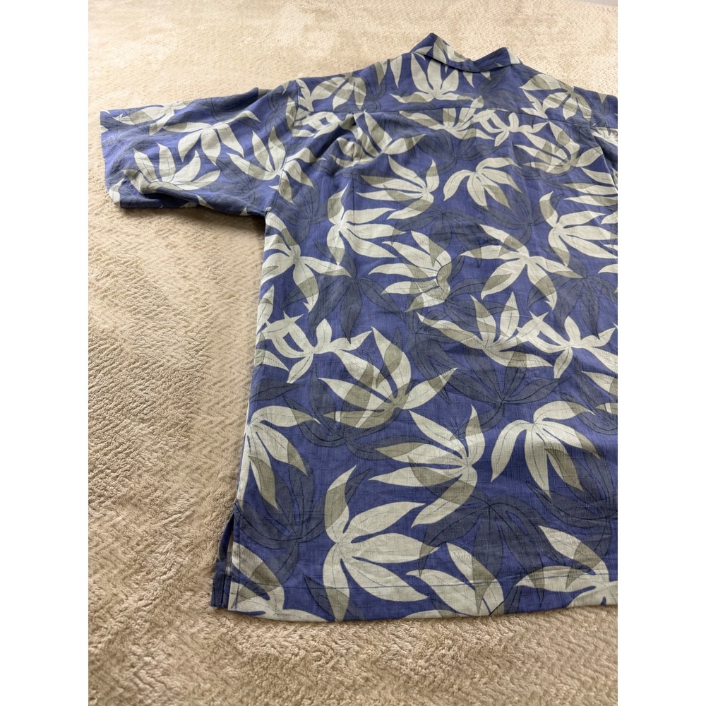 Tommy Bahama Mens Large 100% Silk Blue Green Leaf Print Camp Shirt Tropical L - Picture 12 of 16